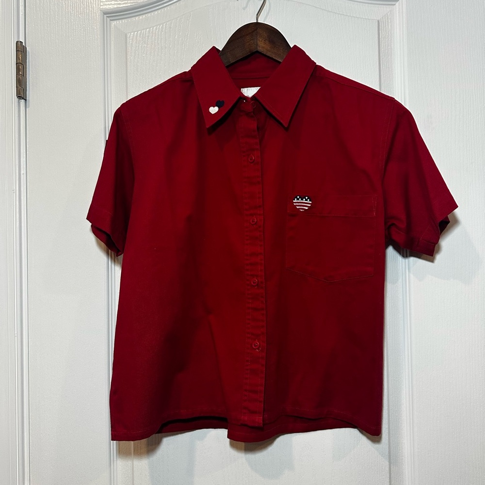 Christopher & Banks Women’s Red Casual Button Down Shirt Short Sleeves